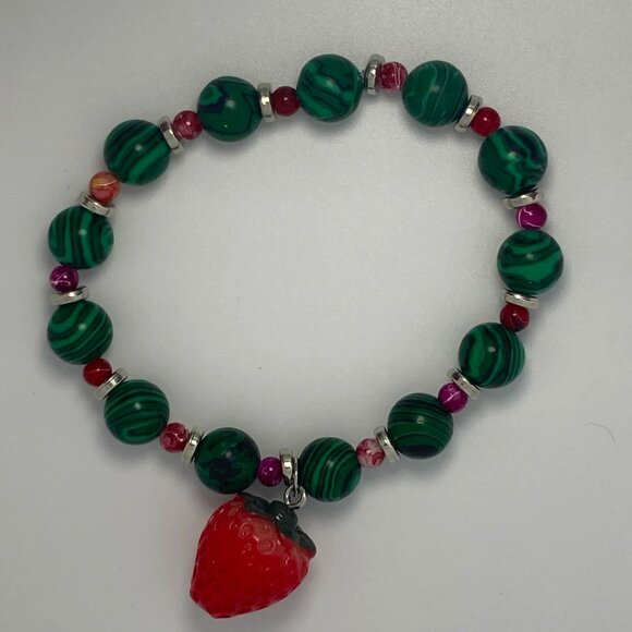 Beaded Bracelet with Strawberry Charm - Picture 1 of 1